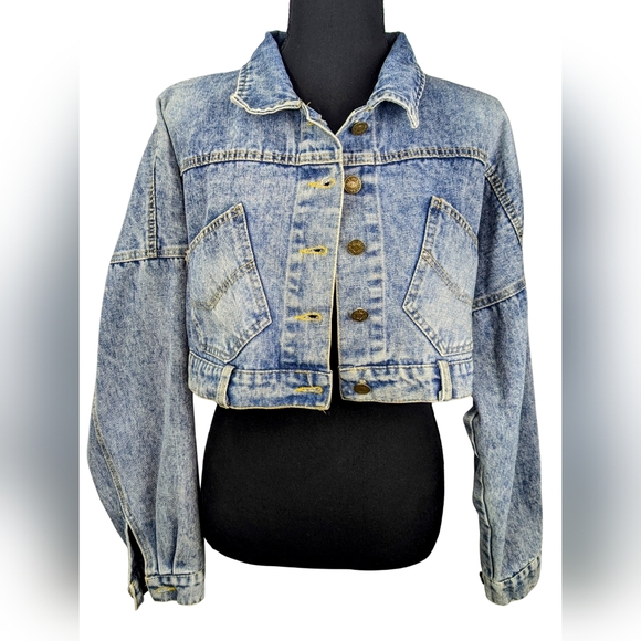 Vintage Reversible Cropped Denim Jacket with Back Button Detail Size L - Picture 1 of 7
